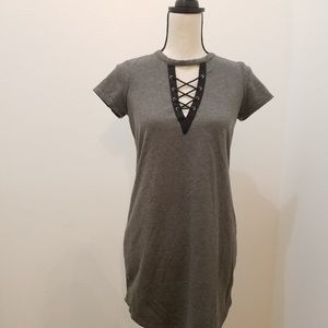 No Comment grey dress with lace-up in front